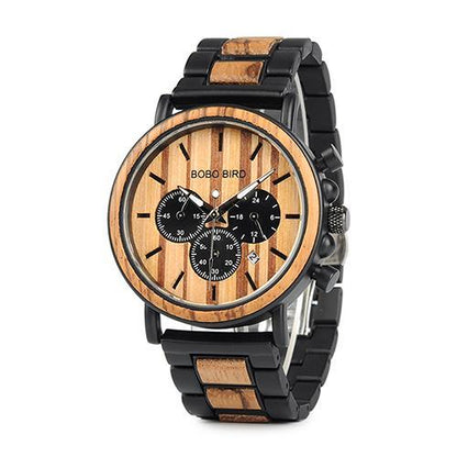 Wooden Watch Men - Luxury Stylish Wood Timepieces Chronograph Military Quartz Watches in Wood Gift Box