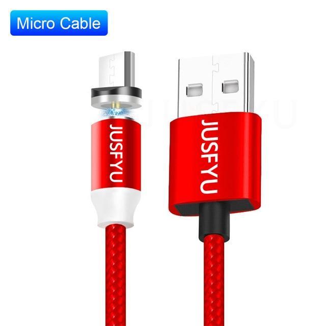 Magnetic Cable 1m Nylon Braided Mobile LED Type C Micro USB C Magnet Charger Cable For Apple iPhone X 7 8 6 10 Xs Max XR Samsung
