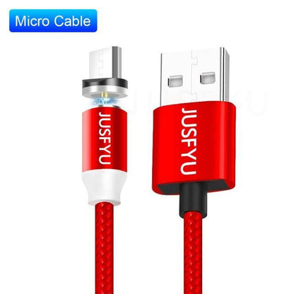 Magnetic Cable 1m Nylon Braided Mobile LED Type C Micro USB C Magnet Charger Cable For Apple iPhone X 7 8 6 10 Xs Max XR Samsung