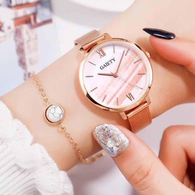 IcoolGagdets Luxury 2 PCS Set Watch Women Rose Gold Water Drill Bracelet Watch Jewelry Ladies Female Hour Casual Quartz Wristwatches