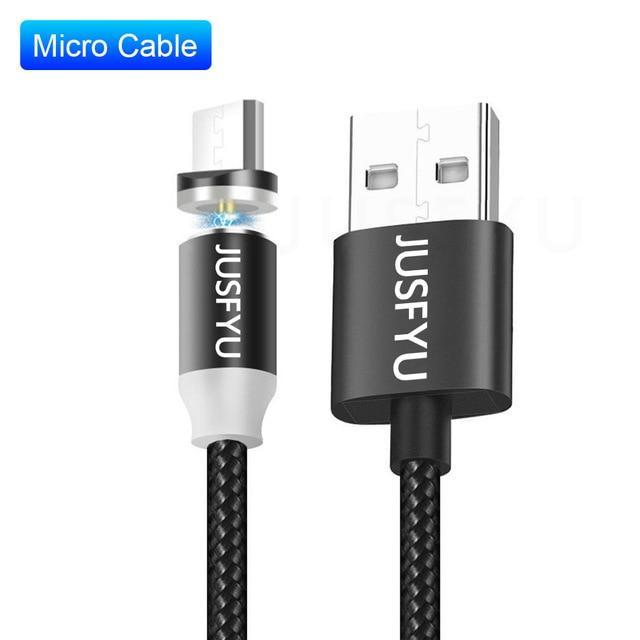 Magnetic Cable 1m Nylon Braided Mobile LED Type C Micro USB C Magnet Charger Cable For Apple iPhone X 7 8 6 10 Xs Max XR Samsung