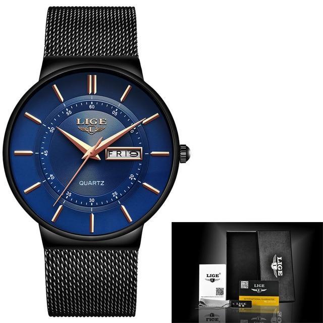 2019 New Blue Quartz Clock LIGE Mens Watches Top Brand Luxury Watch For Men Simple All Steel Waterproof Wrist Watch Reloj Hombre