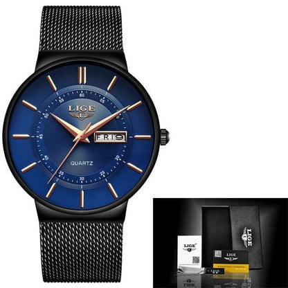 2019 New Blue Quartz Clock LIGE Mens Watches Top Brand Luxury Watch For Men Simple All Steel Waterproof Wrist Watch Reloj Hombre