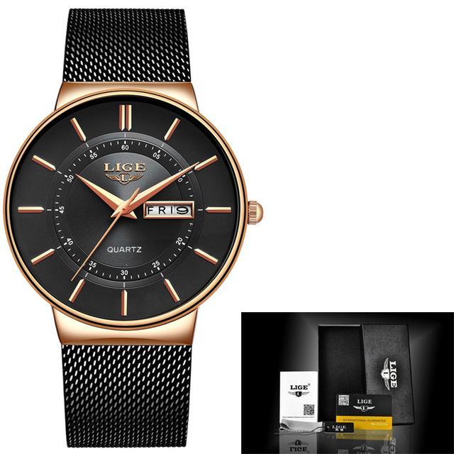 2019 New Blue Quartz Clock LIGE Mens Watches Top Brand Luxury Watch For Men Simple All Steel Waterproof Wrist Watch Reloj Hombre