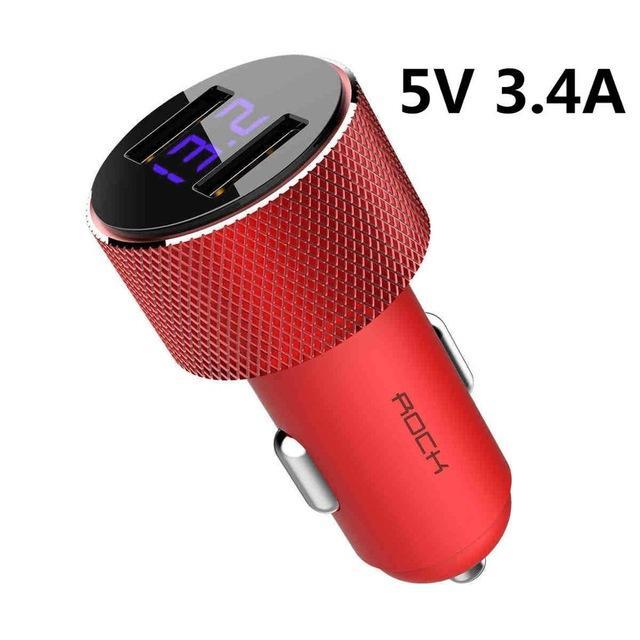 5V 3.4A Metal Dual USB Car Charger Digital Display For iPhone X 8 XS MAX 7 Xiaomi Samsung Fast Charging Voltage Monitoring