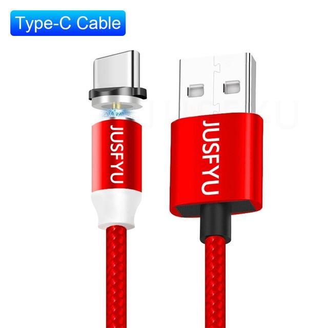 Magnetic Cable 1m Nylon Braided Mobile LED Type C Micro USB C Magnet Charger Cable For Apple iPhone X 7 8 6 10 Xs Max XR Samsung