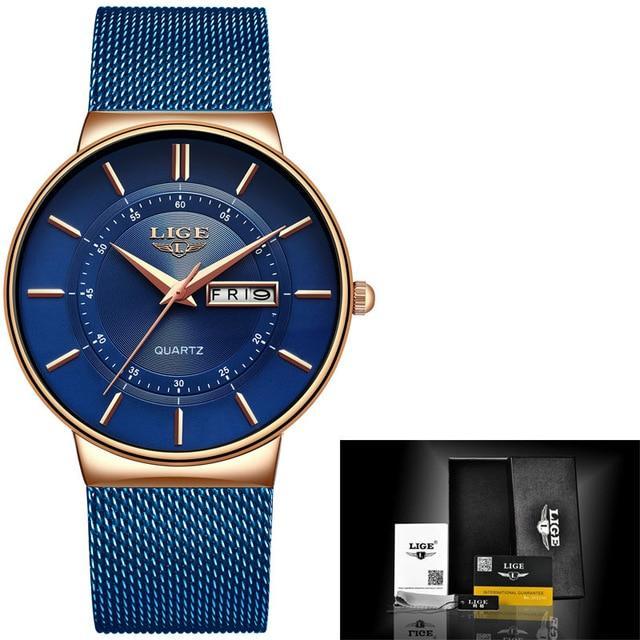 2019 New Blue Quartz Clock LIGE Mens Watches Top Brand Luxury Watch For Men Simple All Steel Waterproof Wrist Watch Reloj Hombre
