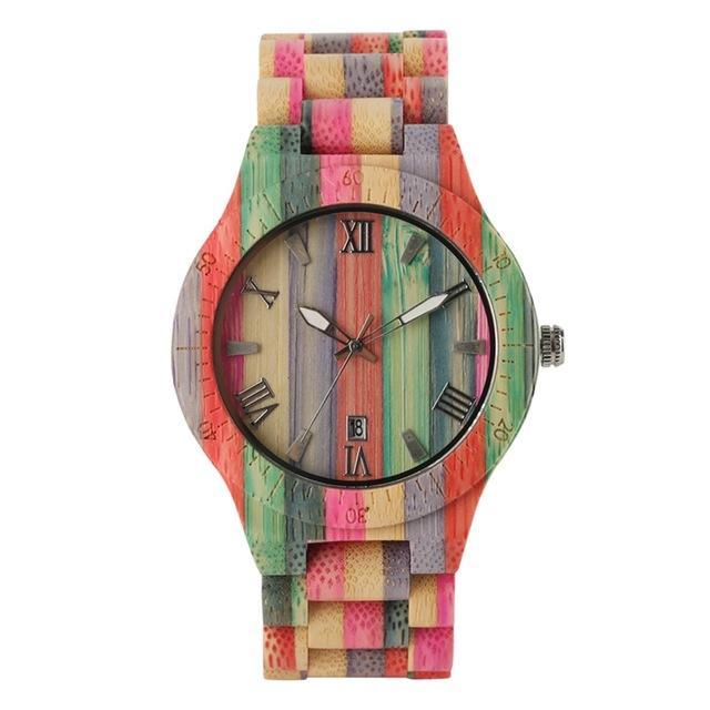 Men Women Fashion Colorful Wood Bamboo Watch Quartz Analog Handmade Full Wooden Bracelet Luxury Wristwatches  Gifts for Lovers