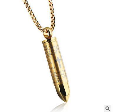 Lords Prayer Bullet Stainless Steel Cross Pendant Necklace Ashes Urn