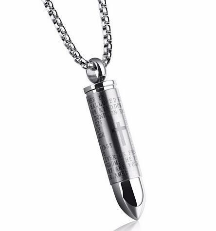 Lords Prayer Bullet Stainless Steel Cross Pendant Necklace Ashes Urn