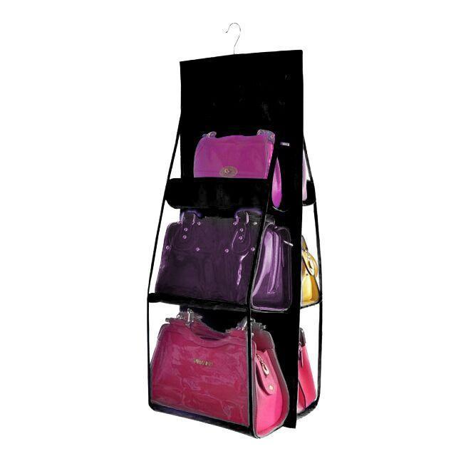 Hanging Handy Handbag Organizer 6 Pocket Transparent Storage Wardrobe