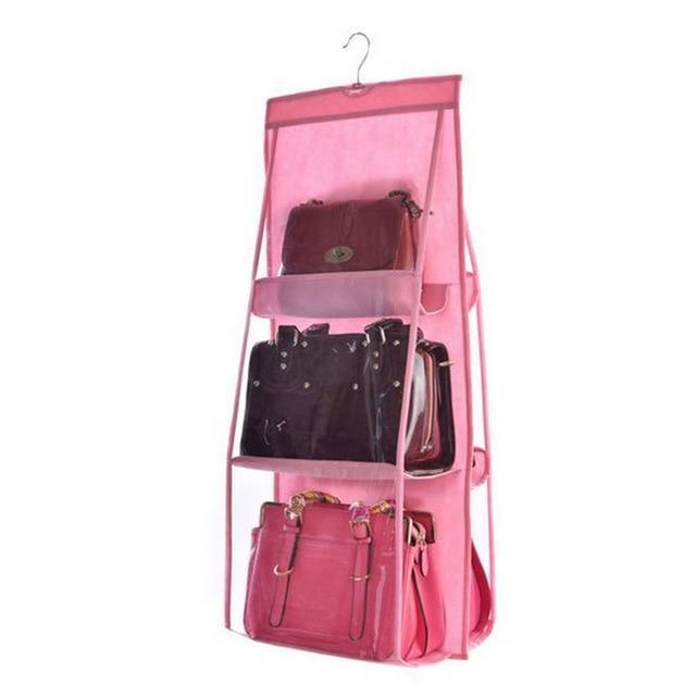 Hanging Handy Handbag Organizer 6 Pocket Transparent Storage Wardrobe