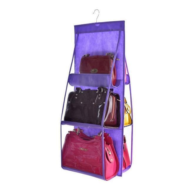 Hanging Handy Handbag Organizer 6 Pocket Transparent Storage Wardrobe