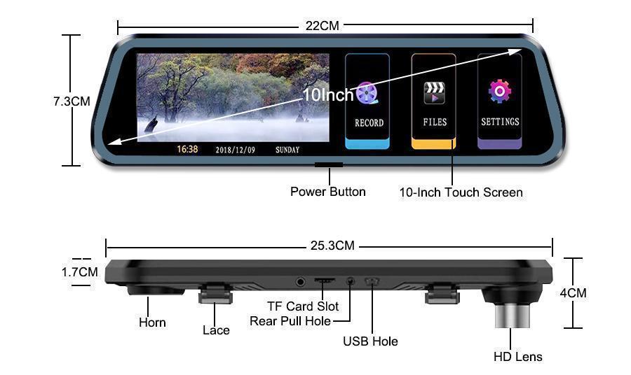 LCD Mirror w/ Front & Rear Camera